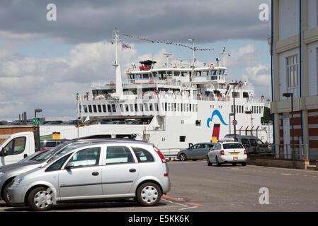 IOW roro ferry Red Falcon departing Town Quay Southampton terminal UK for the Isle of Wight Stock Photo