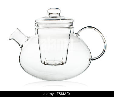 Glass teapot isolated on white background, closeup Stock Photo