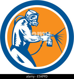 Illustration of car painter holding paint spray gun spraying set inside ...