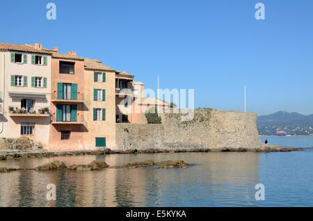 Waterside or Waterfront Houses and Bay in the Old Town Saint Tropez Var Côte d'Azur Provence France Stock Photo