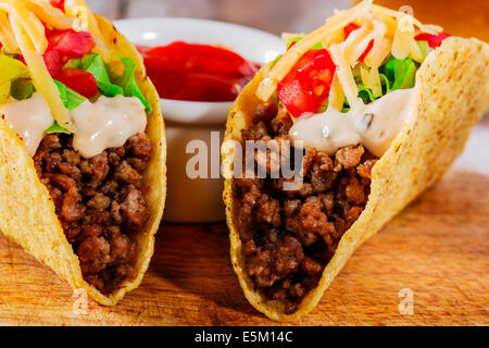 tacos with minced meat with greens and tomatoes Stock Photo