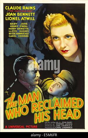 THE MAN WHO RECLAIMED HIS HEAD, Lionel Atwill, Claude Rains, Joan Bennett, 1934 Stock Photo