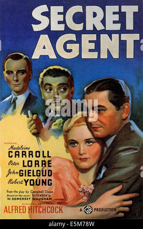 SECRET AGENT, John Gielgud, Peter Lorre, Madeleine Carroll, Robert Young, 1936 Stock Photo