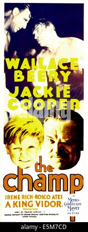 THE CHAMP, top right: Wallace Beery, bottom from left: Jackie Cooper, Wallace Beery on insert poster, 1931. Stock Photo