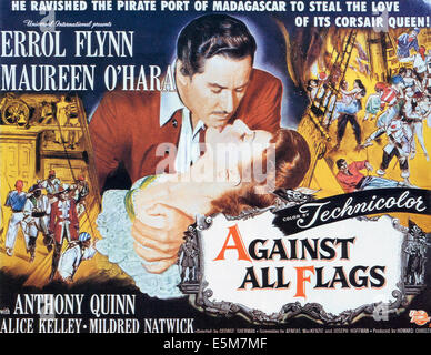 AGAINST ALL FLAGS, Errol Flynn, Maureen O'Hara, 1952 Stock Photo