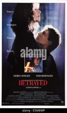 BETRAYED, US poster art, from left: Debra Winger,  Tom Berenger; center: Debra Winger, 1988, © United Artists/courtesy Everett Stock Photo