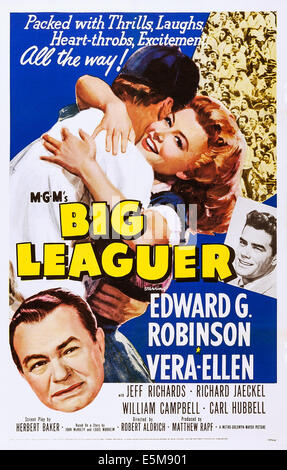 BIG LEAGUER, US poster, embracing from left: Jeff Richards, Vera-Ellen, Edward G. robinson (bottom), Jeff Richards (right), 1953 Stock Photo