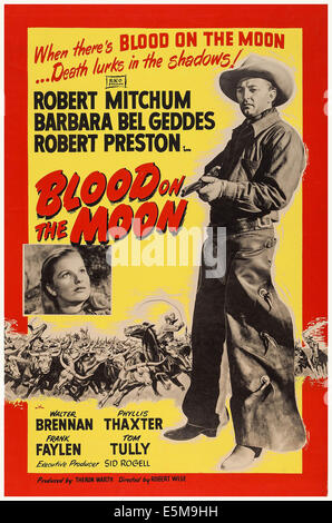 BLOOD ON THE MOON, US poster art, from left: Barbara Bel Geddes, Robert Mitchum, 1948 Stock Photo