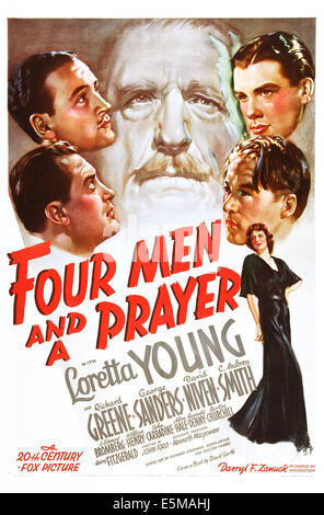 FOUR MEN AND A PRAYER, center: C. Aubrey Smith, clockwise from top right: Richard Greene, William Henry, Loretta Young, George Stock Photo