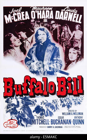 BUFFALO BILL, US poster, top from left: Maureen O'Hara, Joel McCrea (twice), Linda Darnell, 1944, TM & Copyright © 20th Century Stock Photo