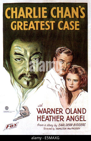 CHARLIE CHAN'S GREATEST CASE, US poster art, from left: Warner Oland as Charlie Chan, John Warburton, Heather Angel, 1933. TM & Stock Photo