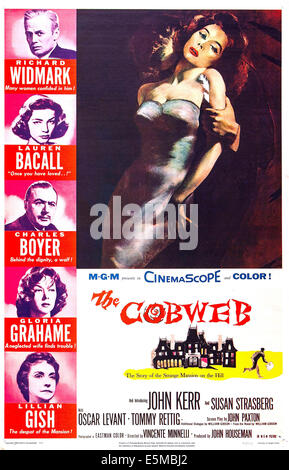 THE COBWEB, US poster, left from top: Richard Widmark, Lauren Bacall, Charles Boyer, Gloria Grahame, Lillian Gish, 1955 Stock Photo