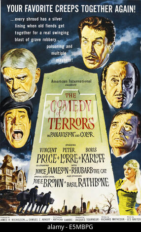 THE COMEDY OF TERRORS, clockwise from mid-left: Joe E. Brown, Boris Karloff, Vincent Price, Basil Rathbone, Peter Lorre, Joyce Stock Photo