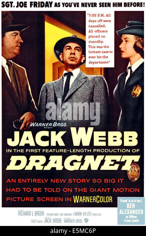 DRAGNET, (aka THE ORIGINAL DRAGNET), from left: Ben Alexander, Jack Webb, Ann Robinson, 1-sheet poster, 1954. Stock Photo