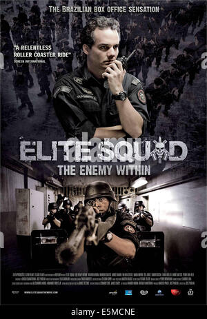ELITE SQUAD: THE ENEMY WITHIN, (aka TROPA DE ELITE 2, aka O INIMIGO AGORA E OUTRO), top: Wagner Moura on US poster art, 2010, Stock Photo
