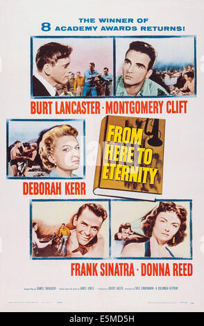 FROM HERE TO ETERNITY, US poster art, from left: Burt Lancaster, Montgomery Clift, Deborah Kerr, Frank Sinatra, Donna Reed, 1953 Stock Photo