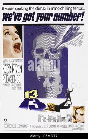 EYE OF THE DEVIL, (aka 13), top left: Deborah Kerr, center top: David Niven, bottom right: Sharon Tate on poster art, 1966. Stock Photo