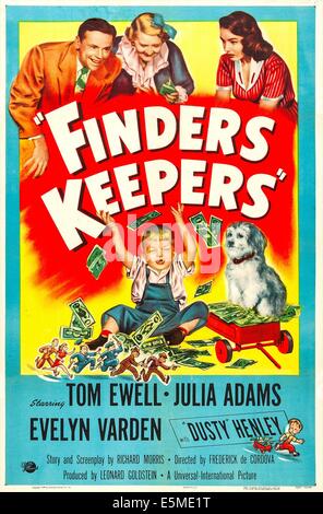FINDERS KEEPERS, US poster, top from left: Tom Ewell, Evelyn Varden, Julie Adams, center: Dusty Henley, 1952 Stock Photo
