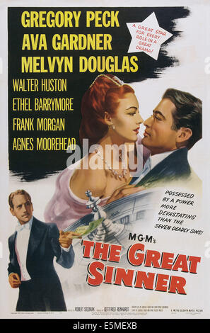 THE GREAT SINNER, US poster art, from bottom left: Melvyn Douglas, Ava Gardner, Gregory Peck, 1949 Stock Photo