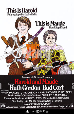 HAROLD AND MAUDE, l-r: Bud Cort, Ruth Gordon on British poster art, 1971 Stock Photo