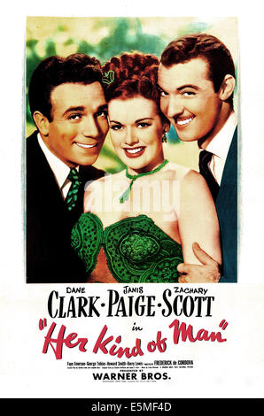 HER KIND OF MAN, US poster, from left: Zachary Scott, Janis Paige, Dane Clark, 1946 Stock Photo