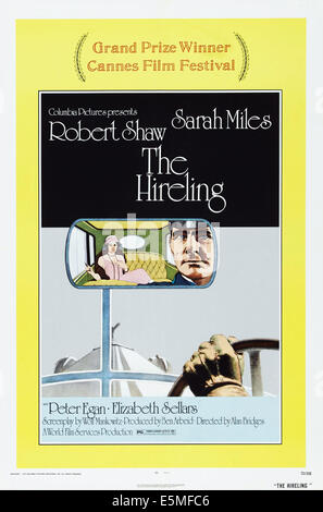 THE HIRELING, US poster, from left: Sarah Miles, Robert Shaw, 1973 Stock Photo