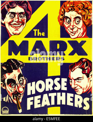 HORSE FEATHERS, clockwise from top left: The Marx Brothers-Chico Marx, Harpo Marx, Zeppo Marx, Groucho Marx on window card, Stock Photo