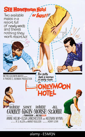 HONEYMOON HOTEL, US poster, top from left: Robert Morse, Robert Goulet, bottom from left: Nancy Kwan, Jill St. John, 1964 Stock Photo