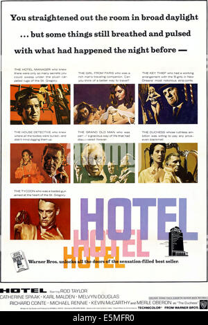 HOTEL, top l-r: Rod Taylor, Catherine Spaak, Karl Malden, center l-r: Merle Oberon, Richard Conte, Melvyn Douglas, Merle Stock Photo