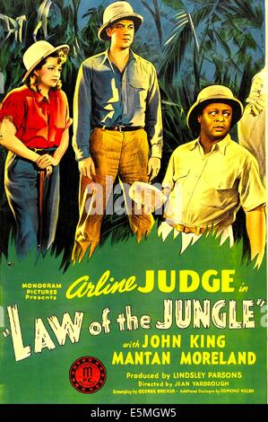 LAW OF THE JUNGLE, US poster, from left: Arline Judge, John King, Mantan Moreland, 1942 Stock Photo