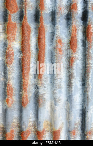 Vertical corrugated iron sheet with patches of rust as abstract background texture Stock Photo