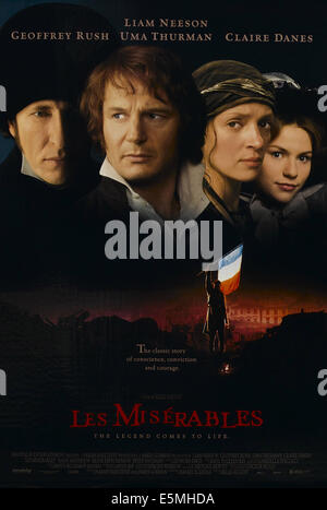 LES MISERABLES, US poster art, from left: Geoffrey Rush, Liam Neeson, Uma Thurman, Claire Danes, 1998. ©Columbia/courtesy Stock Photo