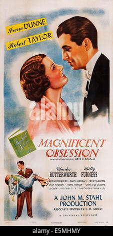 MAGNIFICENT OBSESSION, US poster, top  from left: Irene Dunne, Robert Taylor, bottom from left: Betty Furness, Charles Stock Photo