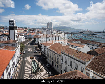 aerial view, Ponta Delgada town harbour, S.Miguel Island,the Azores Stock Photo