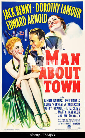 MAN ABOUT TOWN, US poster art, from left: Betty Grable, Jack Benny, Dorothy Lamour, 1939 Stock Photo