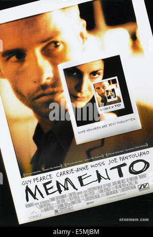 MEMENTO, US poster art, from left: Guy Pearce, Carrie-Anne Moss, 2000. ©Newmarket Films/courtesy Everett Collection Stock Photo