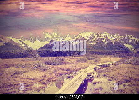 Vintage picture of Andes, Fitz Roy mountain range, Argentina Stock Photo