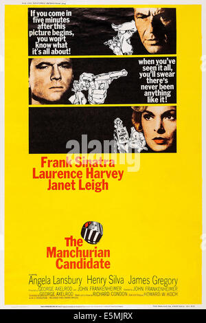 THE MANCHURIAN CANDIDATE, from top: Frank Sinatra, Laurence Harvey, Janet Leigh on poster art, 1962. Stock Photo