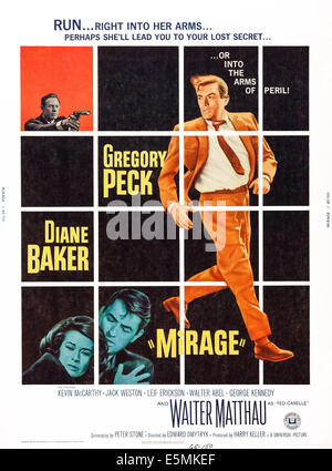 MIRAGE, US poster art, George Kennedy, (top right) Diane Baker, (bottom right), Gregory Peck, (second left and right), 1965 Stock Photo