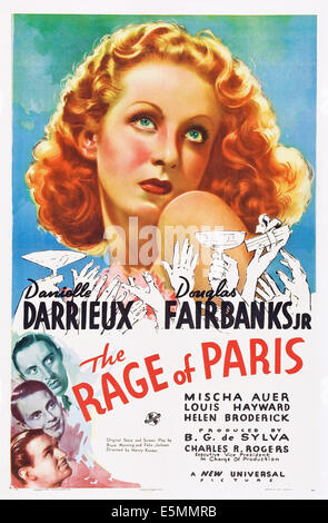 THE RAGE OF PARIS, US poster art, counter clockwise from top: Danielle Darrieux, Mischa Auer, Louis Hayward, Douglas Fairbanks, Stock Photo