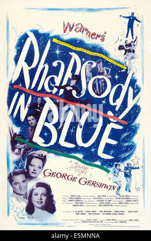 RHAPSODY IN BLUE, US poster, bottom left from top: Alexis Smith, Robert Alda, Joan Leslie, 1945 Stock Photo