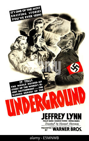 UNDERGROUND, US poster, from left: Kaaren Verne, Philip Dorn, 1941 Stock Photo