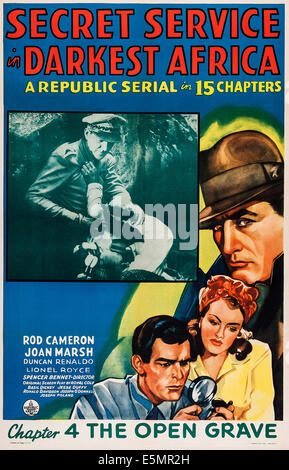 SECRET SERVICE IN DARKEST AFRICA, US poster art, from left: Rod Cameron, Joan Marsh, in Chapter 4: 'The Open Grave', 1943. Stock Photo