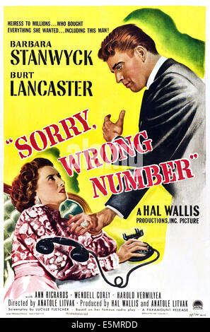 SORRY, WRONG NUMBER, (aka AL FILO DE LA NOCHE), Argentinan poster, Barbara Stanwyck, Burt Lancaster, 1948 Stock Photo