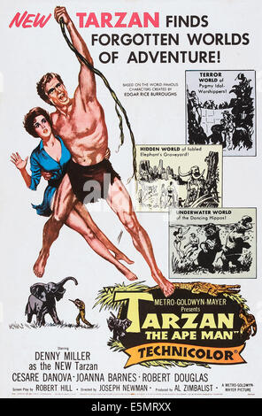 TARZAN, THE APE MAN, US poster, from left: Joanna Barnes, Denny Miller, 1959 Stock Photo