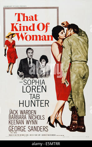 THAT KIND OF WOMAN, US poster, from left: Sophia Loren, George Sanders, Sophia Loren (twice), Tab Hunter, 1959 Stock Photo