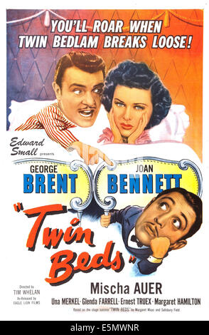 TWIN BEDS, US poster, top from left: George Brent, Joan Bennett, bottom: Mischa Auer, 1942 Stock Photo