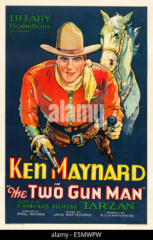 THE TWO GUN MAN, Ken Maynard with Tarzan the horse on poster art, 1931 Stock Photo