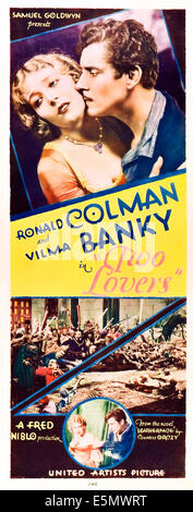 THE LOVERS, top and bottom inset l-r: Vilma Banky, Ronald Colman on poster art, 1928 Stock Photo
