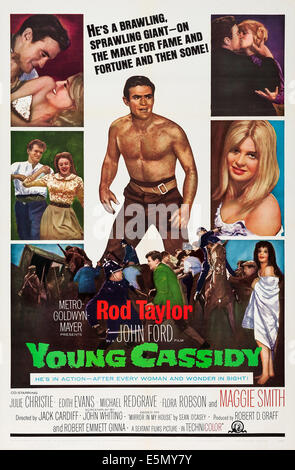 YOUNG CASSIDY, US poster art, Rod Taylor, (center), Julie Christie, (second from top right), 1965 Stock Photo